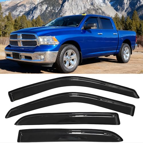 Window Visors Vent Sun Rain Guards for 2009-2024 Dodge Ram 1500 (19-24 Classic Body), Crew CAB ONLY; 10-25 Ram 2500/3500 MEGA/Crew CAB ONLY | Window Vent Visors, 4 pcs. - Smoke | 94109 - size: For 09-18 Ram 1500 Crew Cab