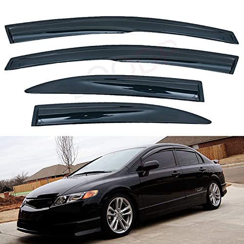 Set of 4 JDM 3D Wavy MU Style Front+Rear Smoke Sun/Rain Guard Outside Mount Tape-On Acrylic Window Visors Compatible with 06-11 Civic 4-Door Sedan - size: for 2006-2011 Honda Civic 4-Door