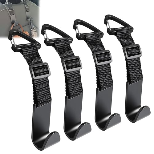 Amooca Headrest Hooks for Car Adjustable 4 Pack Vehicle Seat Back Organizer Storage Hanger Holder for Purse Bags Universal Fit with Clip Black - color: Black