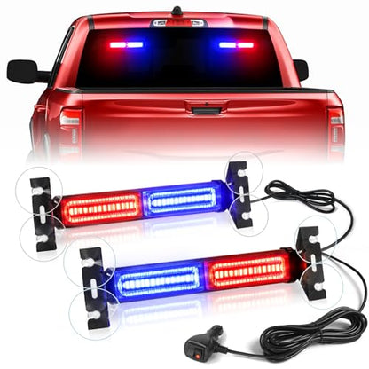 HLauto 1002L Emergency Strobe Traffic Advisor Light Bar: 40 LED Dash Safety Warning Flashing Light, Front/Rear Windshield Visor Lights for Construction Vehicle, Tow/Plow Truck (2x10.7inch, Red Blue) - color: #09 Red/Blue