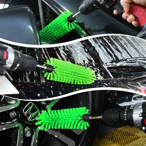 Drill Brush for Car Wheel and Bottle, Highly Dense and Durable Car Cleaning Brush for Wheels, Rims, Engines, Exhaust, Bottle - color: 1 Pack Green