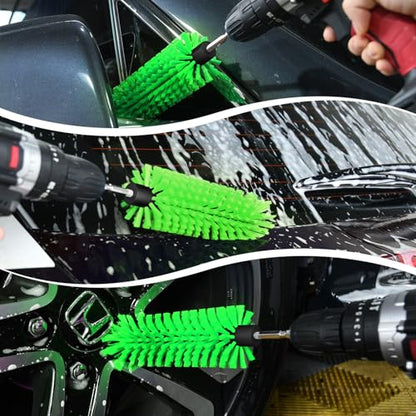 Drill Brush for Car Wheel and Bottle, Highly Dense and Durable Car Cleaning Brush for Wheels, Rims, Engines, Exhaust, Bottle - color: 1 Pack Green