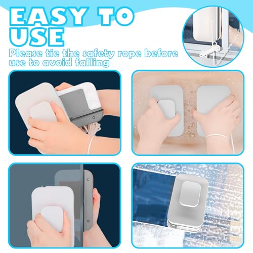 Magnetic Car Windshield Cleaner Tool with Rope,Double-Sided Magnetic Window Cleaner Tool for Outside and Inside Car Window Cleaning Tool,Multi-Purpose Inside Windshield Cleaning Tool