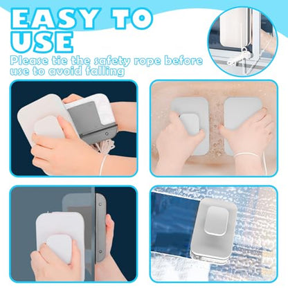 Magnetic Car Windshield Cleaner Tool with Rope,Double-Sided Magnetic Window Cleaner Tool for Outside and Inside Car Window Cleaning Tool,Multi-Purpose Inside Windshield Cleaning Tool