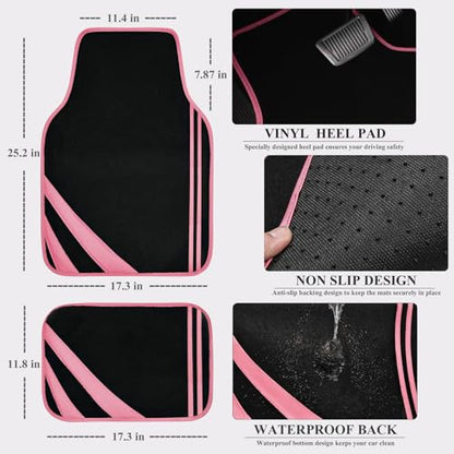 CAR PASS Car Seat Covers Full Set for Women Girls with Waterproof Car Floor Mats,Anti-Slip Leather Steering Wheel Cover,Universal Fit for SUVs,Vans,Trucks,Sedans,Cars (Combo Set,Black & Pink) - color: Black & Pink