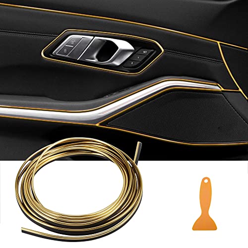 TOMALL Car Interior Moulding Strip Car Decorative Filler Insert Strips 5M(16ft) Flexible Electroplating Decoration Styling Dashboard Accessories with Installing Tool (Gold) - color: Gold