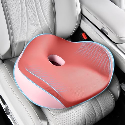 FLORICH Car Seat Cushion for Driving, Memory Foam Seat Cushion for Car Office Chair, Ergonomic Office Seat Chair Cushion for Sciatica Pain Relief, Larger Car Seat Cushion for Car - Pink - color: B-seat Cushion-pink