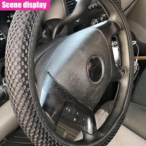 Elastic Stretch Steering Wheel Cover, Anti-Slip 15 inch Microfiber Odorless Breathable Ice Silk Car Steering Wheel Protector, Easy Carry, Warm in Winter & Cool in Summer (Black) - color: Black