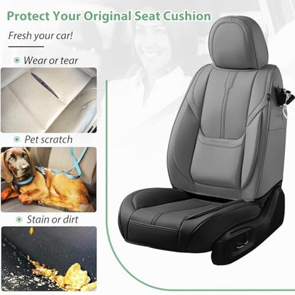 2 Pack Leather Front Car Seat Cover Bottom Only, Anti-Slip Padded Seat Cushion, Full Wrap Seat Protector with Storage Function Universal Fit for Most Cars, SUV, Pick-up Trucks (Black) - color: Black