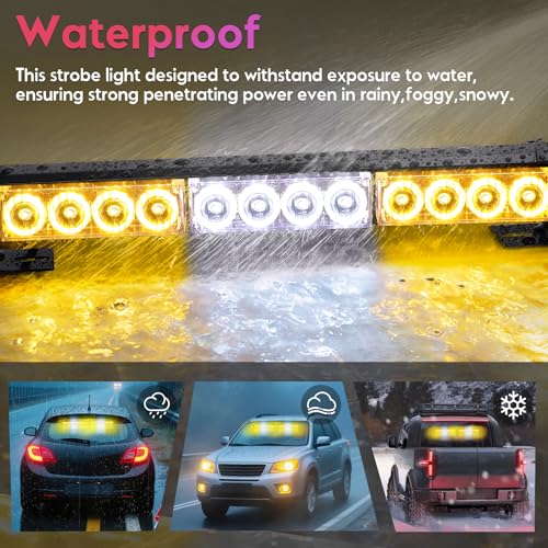 Amber and White Traffic Advisor Strobe Lights Bar For Vehicles Trucks Wireless Remote Control 23 Flash Patterns 2pcs 12.8 inch LEDs Flashing Warning Lights - color: Amber White