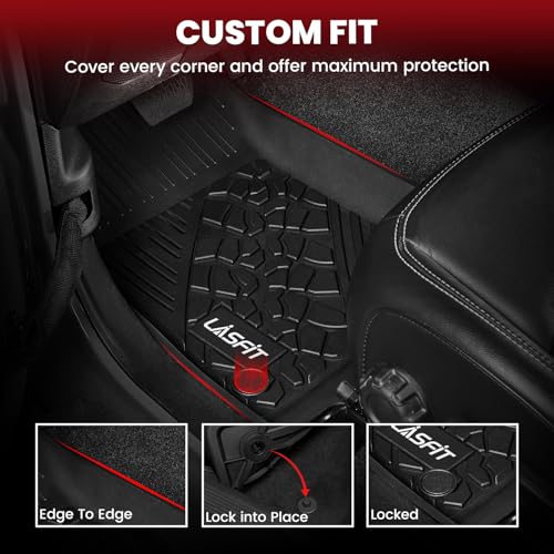 LASFIT Floor Mats & Trunk Mat for Jeep Wrangler Unlimited 4XE 2021-2025 4 Door, Plug-in Hybrid EV-Gas (PHEV), All Weather TPE Custom Fit Floor Liners Cargo Mat Black - style: Wrangler 4XE 21-25