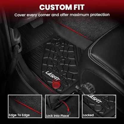 LASFIT Floor Mats & Trunk Mat for Jeep Wrangler Unlimited 4XE 2021-2025 4 Door, Plug-in Hybrid EV-Gas (PHEV), All Weather TPE Custom Fit Floor Liners Cargo Mat Black - style: Wrangler 4XE 21-25