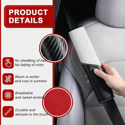 2PCS Car Seat Belt Cover, Soft Carbon Fiber Suede Breathable Vehicle Seat Strap Shoulder Cushion, Comfortable Automotive Interior Seatbelt Mat Pad, Universal for SUV Van RV (Black/White) - color: Black/White