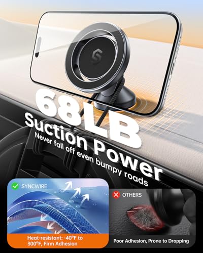 SYNCWIRE for MagSafe Car Mount - 360 Rotation Magnetic Phone Holder for Car Dashboard, Strong Magnet Car Phone Holder Mount Compatible iPhone 17 Pro Max Air 16 15 14 13 - Car Accessories for Women Men - style: Space Gray