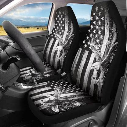 Eagle Car Front Seat Covers Anti-Slip Gray US Flag Car Seat Cover for Front Seats Set of 2 Patriotic Removable Automotive Accessories Universal Fit for Cars SUVs Sedans - color: Eagle Gray US Flag