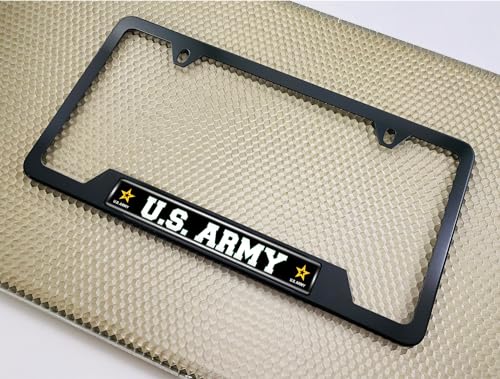 [Officially Licensed Product] - Stainless Steel Matte Black CAR 2-Hole Standard Size - Domed Custom-Made Corrosion-Resistant License Plate Frame with U.S. Army Star Logo & Free caps - (Qty: 1 Frame) - size: U.S. Army Star Logo