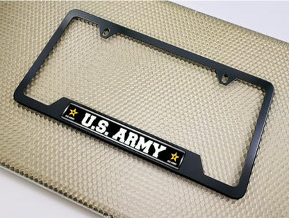 [Officially Licensed Product] - Stainless Steel Matte Black CAR 2-Hole Standard Size - Domed Custom-Made Corrosion-Resistant License Plate Frame with U.S. Army Star Logo & Free caps - (Qty: 1 Frame) - size: U.S. Army Star Logo