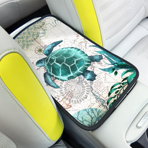 Universal Car Center Console Cushion Pad,Sea Turtle 2 Car Armrest Pad Car Armrest Seat Box Cover Protector for Most Vehicle, SUV, Truck, Car - color: Sea turtle 2