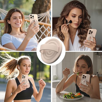 Magnetic Phone Grip Ring Holder, Liquid Silicone Magnet Cell Phone Grip Finger Loop, Compatible with Magsafe, Back of Phone for iPhone 17/16/15/14/13/12 Series, Oat - color: Oat
