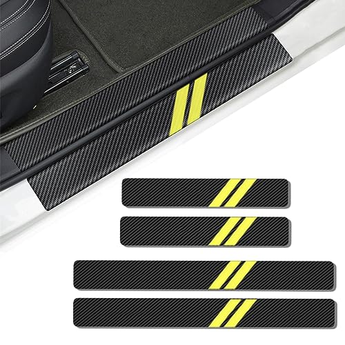 4PCS Door Sill Scratch Protector Stickers Compatible with Challenger Charger Car Threshold Protection Stickers Thickened Carbon Fiber Textured Leather Material Anti-Scratch（Yellow） - color: Yellow