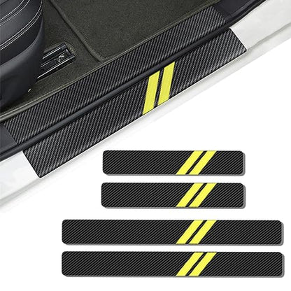 4PCS Door Sill Scratch Protector Stickers Compatible with Challenger Charger Car Threshold Protection Stickers Thickened Carbon Fiber Textured Leather Material Anti-Scratch（Yellow） - color: Yellow