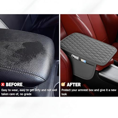 Car Center Console Cover, Leather Vehicle Armrest Seat Box Cushion Pad with Storage Bags, Waterproof Automotive Middle Console Protector, Universal for SUV RV Truck (Gray) - color: Gray