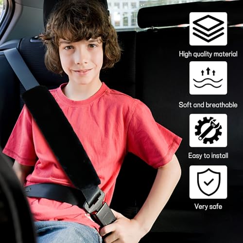 2 Pack Car Seatbelt Covers Shoulder Pad, Soft Faux Sheepskin Seat Belt Shoulder Cover for a Comfortable Driving, Seat Belt Shoulder Strap Covers Helps Protect Your Neck and Shoulder (Black) - color: Black