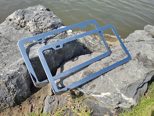 Black with Chrome Finish License Plate Frame - Stainless Steel Metal Frame with Screw Caps, 2 Pack (Chrome Black(Mirror Finish)) - color: Chrome Black(Mirror finish)