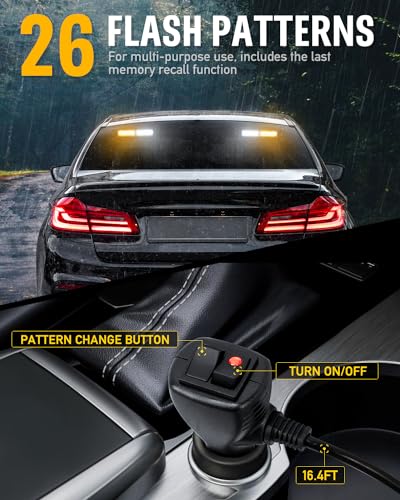 HLauto 1002L Emergency Strobe Traffic Advisor Light Bar: 40 LED Dash Safety Warning Flashing Light, Front/Rear Windshield Visor for Construction Vehicle, Tow/Plow Truck (2x10.7inch, Amber White) - color: #01 Amber/White