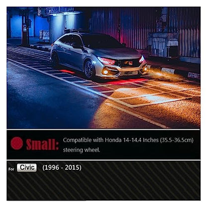 Black Car Steering Wheel Cover Compatible with Honda, Thin Nappa Premium Leather Carbon Fiber Texture 14 Inch Automotive Steering Wheel Cover Fits 1996-2015 Honda Civic - size: Small (For 14-14.4 Inch Steering Wheel)