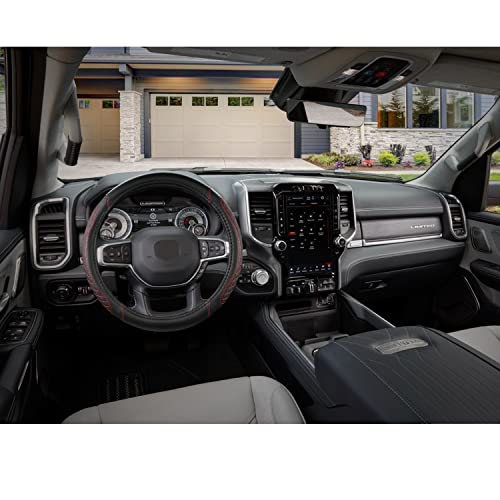 West Llama Customized Auto Car Steering Wheel Cover for Dodge 1989-2011 RAM 1500 2500 3500, Charger, Durango, Challenger (Diamond Quilted-Black+Red-Standard Size) - color: B-Black+Red, size: Standard Size (14 ½''-15'')