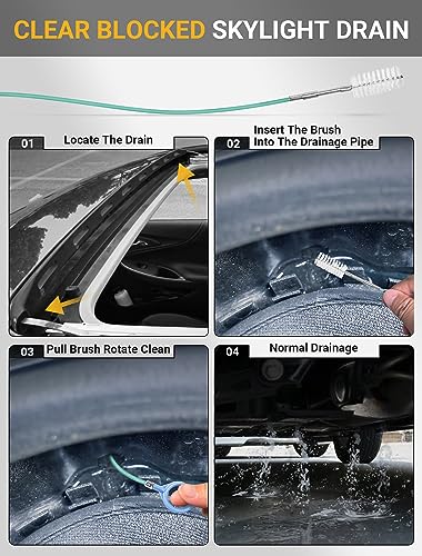 SARDVISA 2-Packs Auto Sunroof Drain Cleaning Tool,78 Inch Flexible Drain Brush Pipe Cleaners for Car,Tube Cleaning Brush Slim Drain Dredging Tool Perfect for Car Sunroof,Windshield Wiper Drain Hole - size: 78 Inch-2Packs