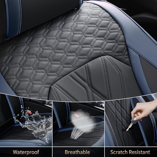 FLORICH Leather Front Car Seat Covers Waterproof Durable Front Seat Protector for Cars Luxury Seat Cover Breathable Vehicle Seat Cushion Universal Fit for Most Car Truck SUV, Black&Blue