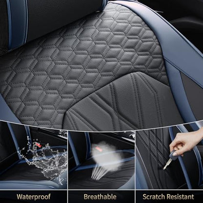 FLORICH Leather Front Car Seat Covers Waterproof Durable Front Seat Protector for Cars Luxury Seat Cover Breathable Vehicle Seat Cushion Universal Fit for Most Car Truck SUV, Black&Blue