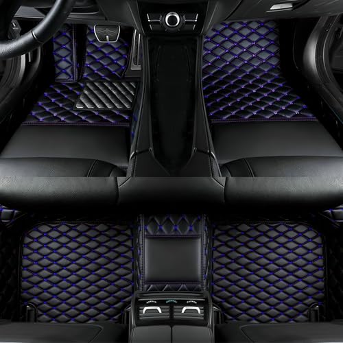 Customize All-Weather Protection Luxury Leather Floor Mats for Cars, SUVs, and Trucks According to Automotive Model (3D Black Blue Floor mats) - color: 3D Black Blue Floor mats