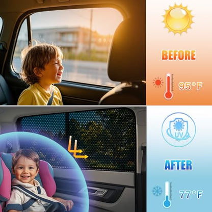 ZATOOTO Car Window Shades, Car Window Covers Baby Breathable Mesh UV Heat Protection Universal Fit for Most Vehicles Easy Magnetic Installation Perfect for Camping Travel Napping - size: 14#Mesh 4pack kit
