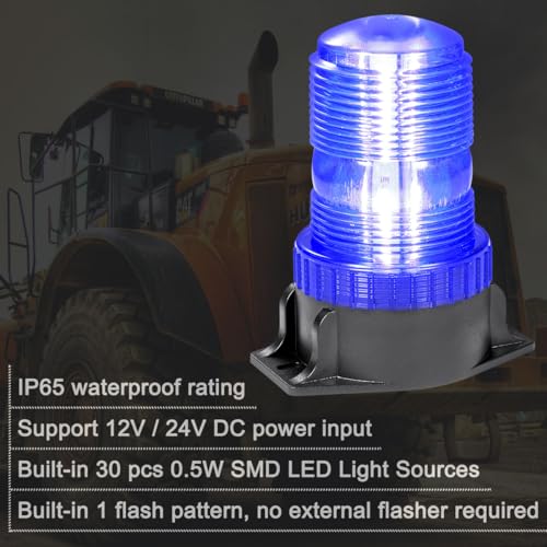 WOWTOU Rooftop Magnetic LED Blue Strobe Lights for Volunteer Firefighter Vehicles Police Cars POV Trucks Forklift, 12V 24V Safety Warning Flasher Emergency Flashing Beacon - color: Blue