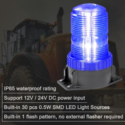 WOWTOU Rooftop Magnetic LED Blue Strobe Lights for Volunteer Firefighter Vehicles Police Cars POV Trucks Forklift, 12V 24V Safety Warning Flasher Emergency Flashing Beacon - color: Blue
