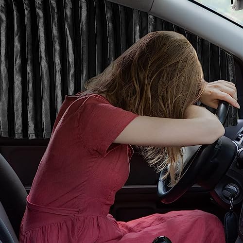 ZATOOTO Car Window Shades for Side Window 4 Pack Magnetic Car Curtains for Privacy Car Window Covers Blackout Blinds Upgrade to a Classy Ride for Camping Sleeping - color: Black Faux Silk Louvered–Full Set 4PCS