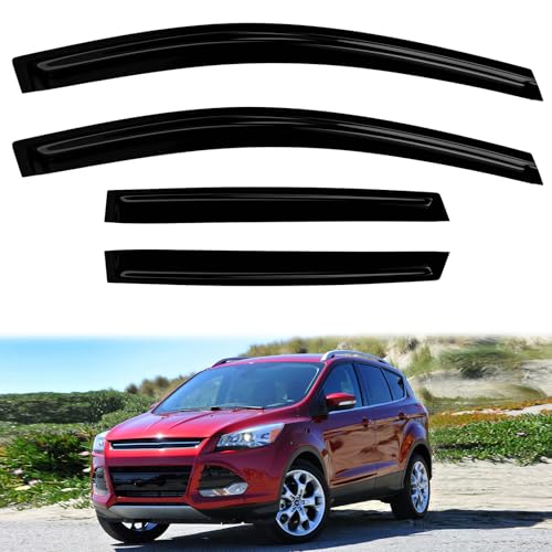 4PC Rain Guards for 2013-2019 Ford Escape Window Visors Deflectors Sun Shades Vent Tape On Out Channel - size: 13-19 Ford Escape