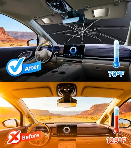 Upgraded 2026 Windshield Sun Shade Umbrella, UPF50+ Nano Crystal UV Protection, Foldable Umbrella Sunshade for Car Windshield, Durable Sun Visor for Car Windshield(X-Large-63×31") - size: X-Large