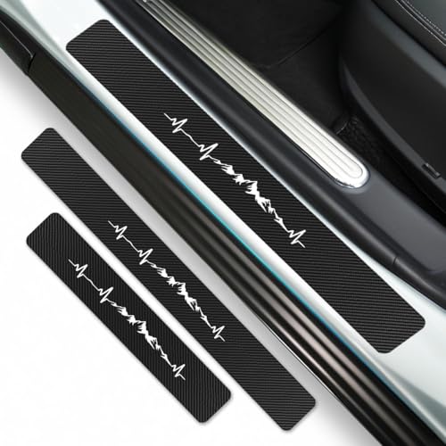 4Pcs Car Door Sill Protector Carbon Fiber Anti-Scratch & Waterproof Heartbeat Mountains Front & Rear Door Sills Scratch Protection Universal Car Threshold Accessories for Cars SUV Truck - color: White Heartbeat