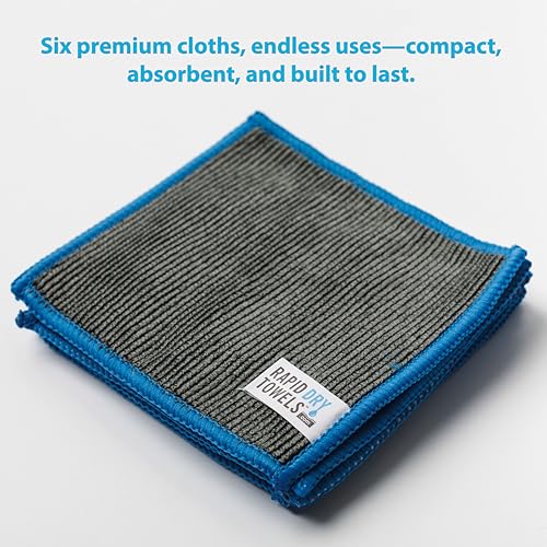 Rapid Dry Towels Micro RDTs Ultra-Soft Microfiber Towels | 6 Pack | 3.9 x 3.9 in | Channel Weave Lint-Free Cleaning Cloths | Scratch-Free Cloth for Glasses, Car Interior, Camera Lens & Electronics