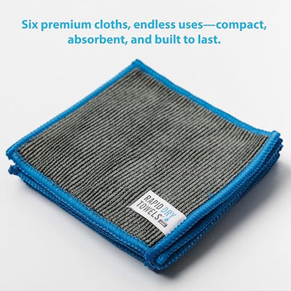 Rapid Dry Towels Micro RDTs Ultra-Soft Microfiber Towels | 6 Pack | 3.9 x 3.9 in | Channel Weave Lint-Free Cleaning Cloths | Scratch-Free Cloth for Glasses, Car Interior, Camera Lens & Electronics