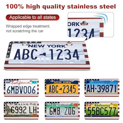QUANQIUFEI 2 Pack License Plate Frames, Stainless Steel Car License Plate Cover Car Accessories with Screw Caps (Red and Blue) - color: Red and blue