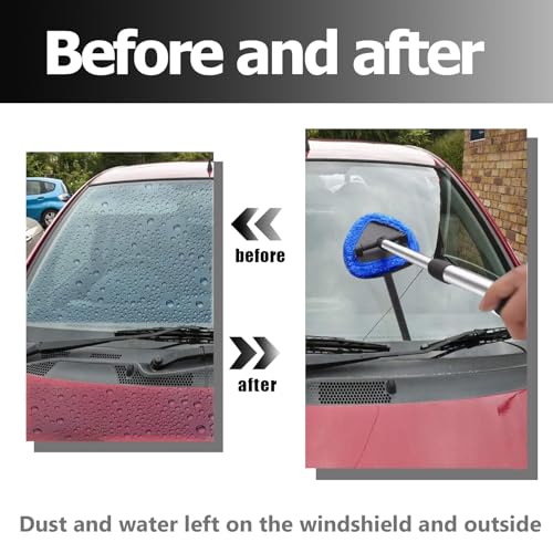 Car Windshield Cleaning Tools, Expandable Car Window Cleaner kit with 4 Reusable Microfiber Pads, 2 Spray Bottles, Windshield Cleaning Wand Tool, Auto Interior Dust Brush, for Trucks, SUVs, RVs etc - color: blue