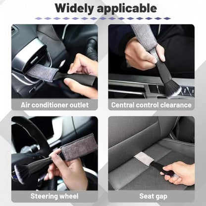 Osilly 3PCS Car Interior Detail Dust Brush Kit, 2PCS Curved Soft Vehicle Bristle Brushes & 1PC Dual Head Duster, Automotive Interior Cleaning Accessory for Dash Air Vents, Universal Fit