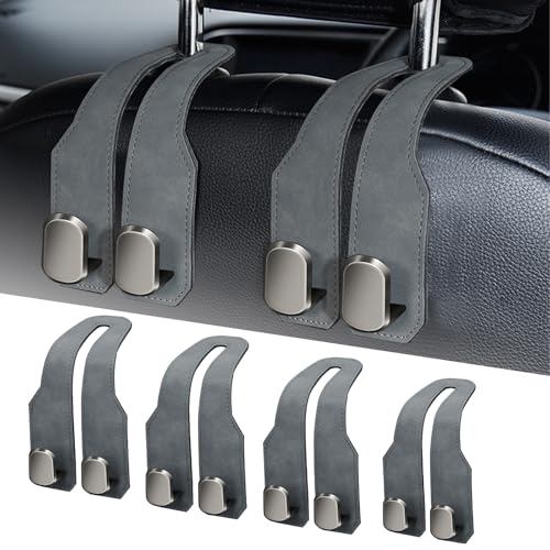 Car Seat Headrest Hooks for Purses and Bags, 4 Pack Bag Purse Holder for Car with Double Metal Hooks, Car Purse Hanger, Headrest Back Seat Handbags Hook Cute Hanging Accessories, Grey - color: Grey 4pcs