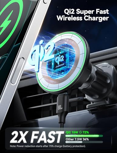 JOYROOM for Qi2 MagSafe Car Mount Charger, Qi2-Certified MagSafe Car Charger for Air Vent/Dashboard, Magnetic Wireless Car Holder Fit for iPhone 16 Pro Max Plus 15 14 13 12