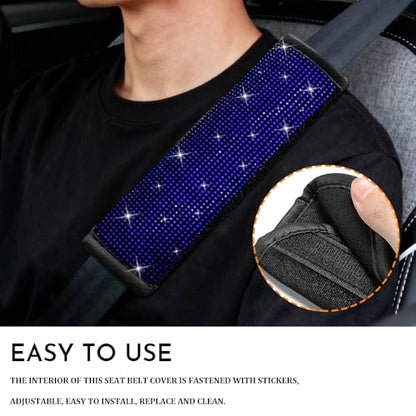 2PCS Bling Seat Belt Covers, Seat Belt Cover Pad, Car Seatbelt Shoulder Pads with Rhinestone, Auto Accessories Comfortable Automotive Neck Shoulder Mat Cushion for Car Truck SUV (Blue) - color: Blue